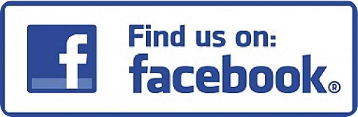 A blue and white facebook logo with the words " find us on facebook ".